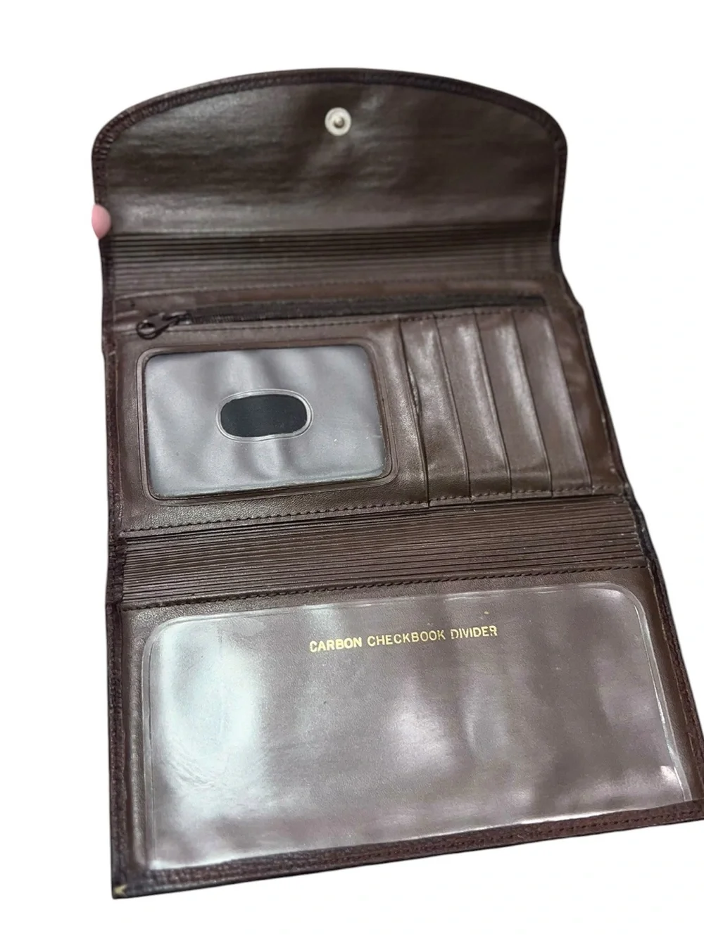 Vintage Genuine Leather Checkbook Cover Wallet Brown Organizer Register Holder